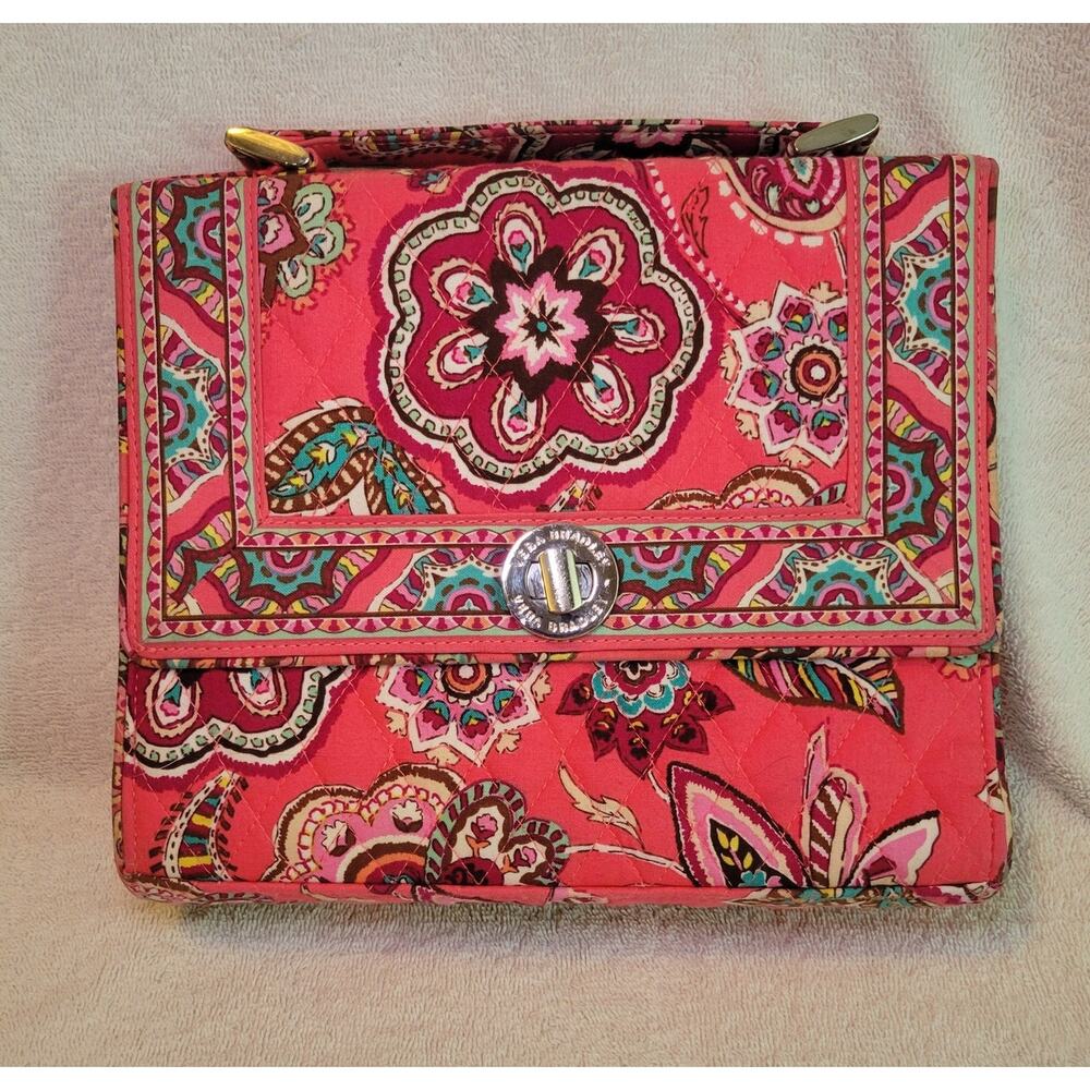 Vera Bradley Call me Coral Pink Paisley Clutch Handbag Turn Lock -No Strap